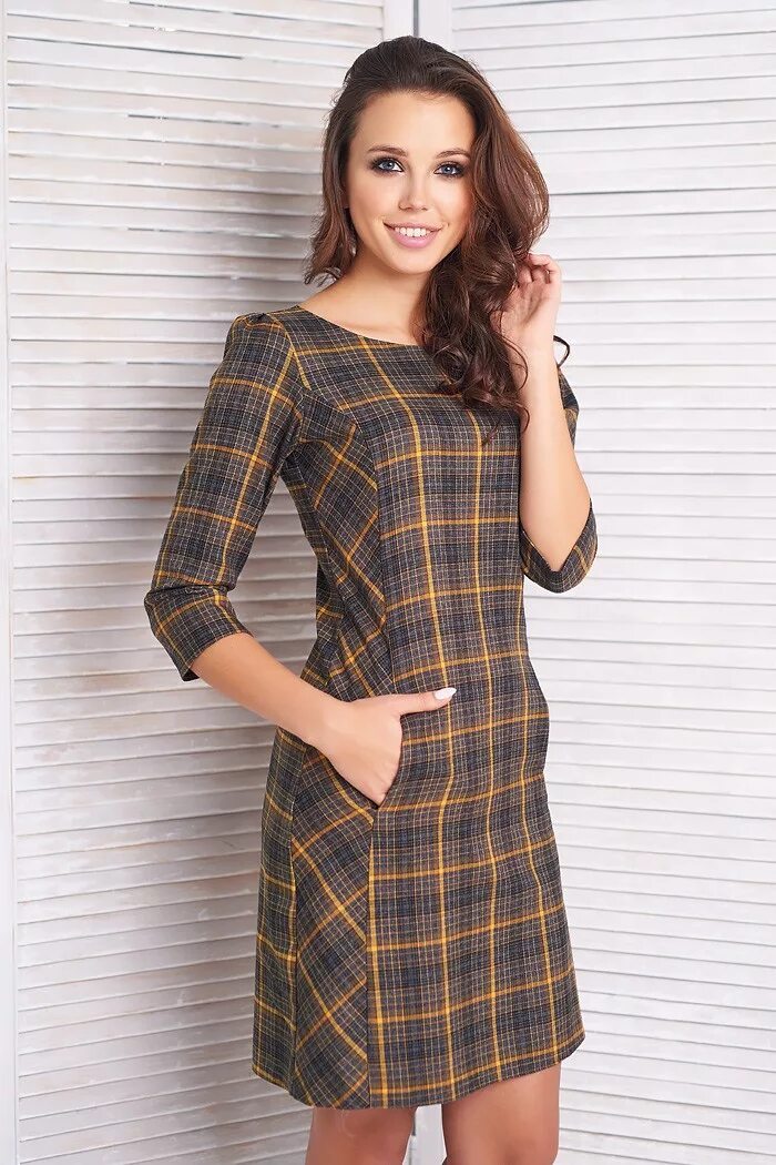 Платье в клетку - pl631/sanders (sale). Платья в клетку фасоны. Платье из костюмной ткани. Одежда из клетчатой ткани. Женское платье в клетку.