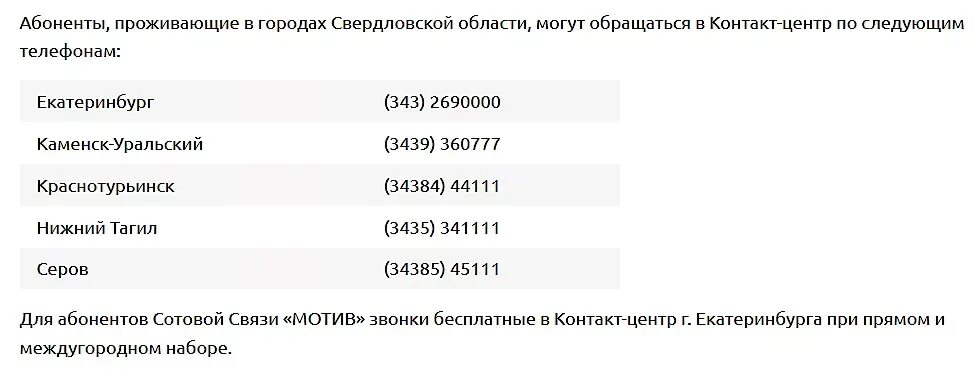 Оператор мотив свердловская область