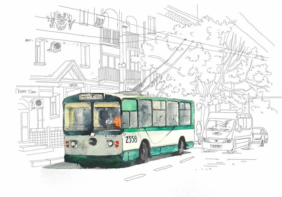 Скетчи транспорта. Зарисовки транспорта. Троллейбус рисунок. Рисование городского транспорта.