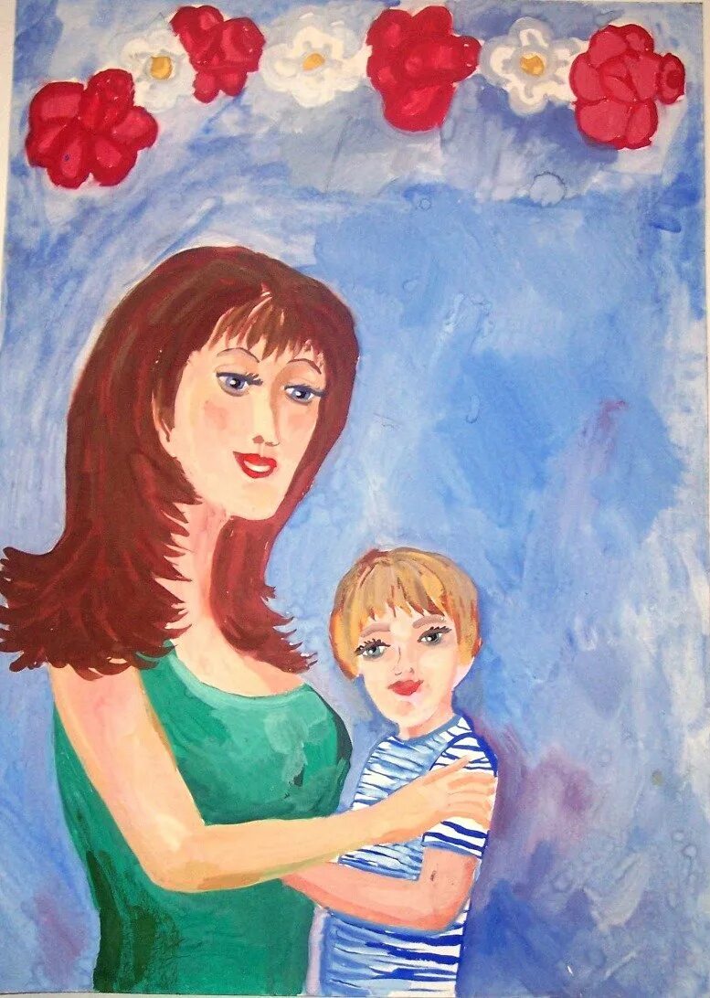 Портрет мамы. Рисунок для мамы. Рисунок ко Дню матери. Рисование мама. Портрет мамина для детей