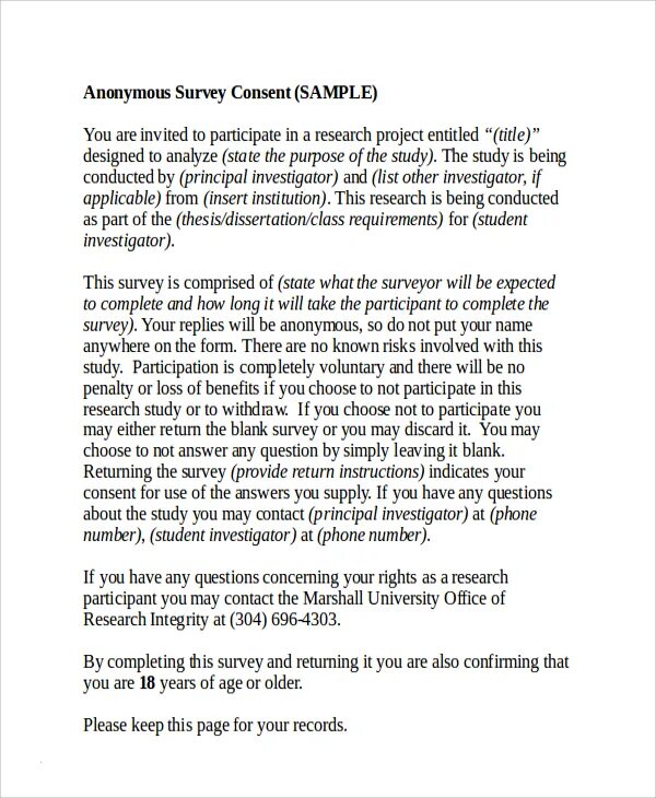 Survey examples. Informed consent for survey example.