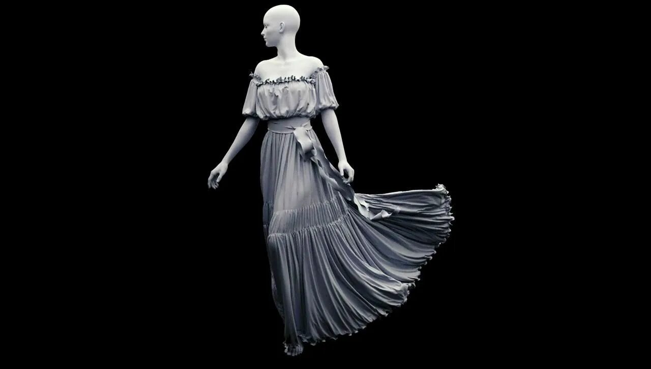 Demo модель. Marvelous designer юбка. cloth simulation. houdini cloth. скульптура 3d модель.