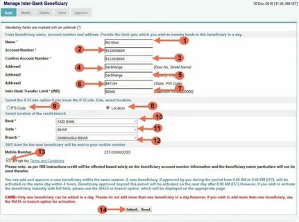 Beneficiary bank address