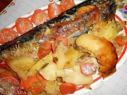 Скумбрия с картошкой и луком в духовке