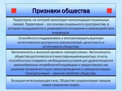Перечислите основные признаки общества