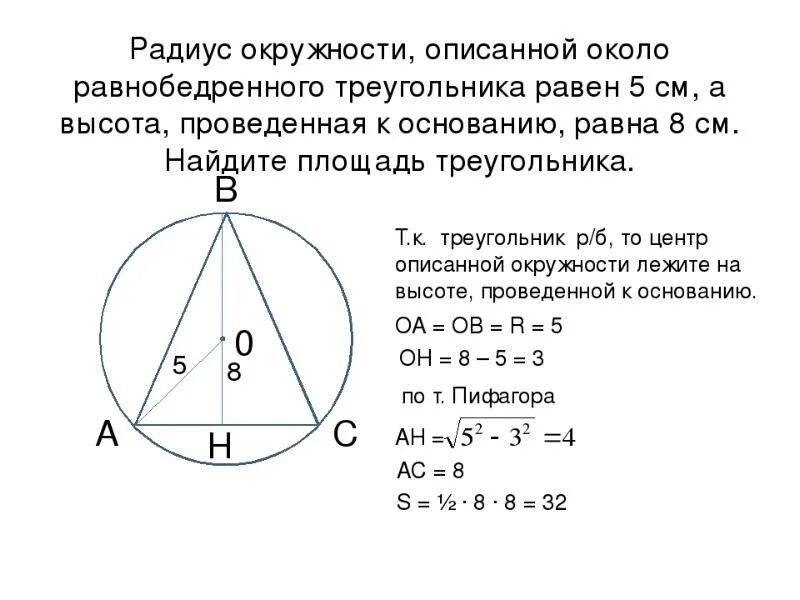 Формулы для нахождения описанной окружности. Радиус описанной окружности около равнобедренного треугольника. Радиус описанной окружности вокруг равнобедренного треугольника. Описанная окружность равнобедренного треугольника. Радиус описанной окружности равнобедренного треугольника.