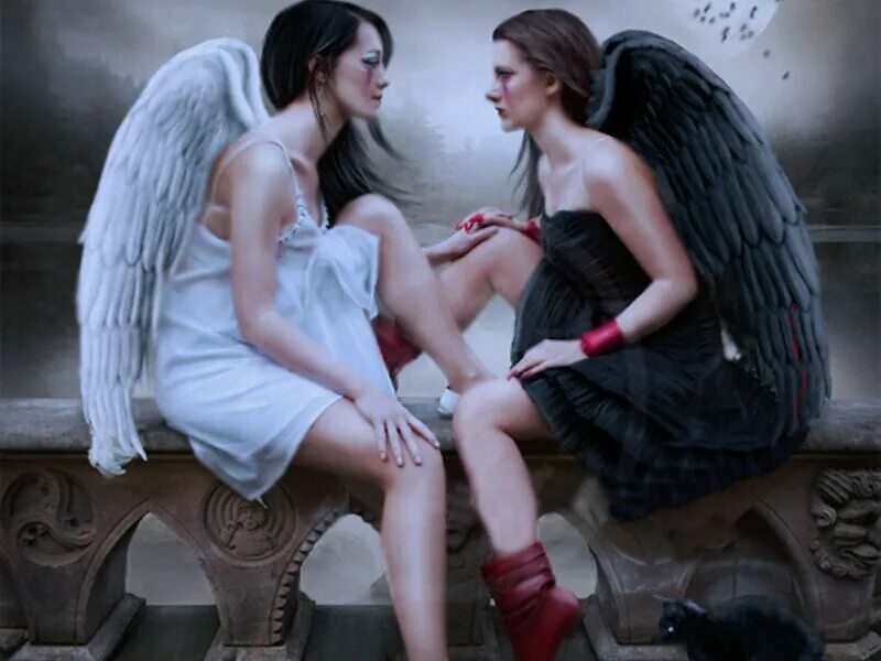 Девушка - ангел. Ангел и демон. Фотосессия ангел и демон. Два ангела. Ангел и демон роли