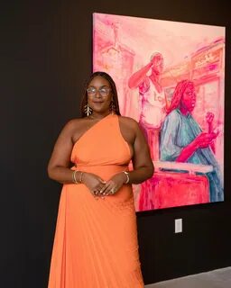 Cierra Britton with a work by Jewel Ham. 