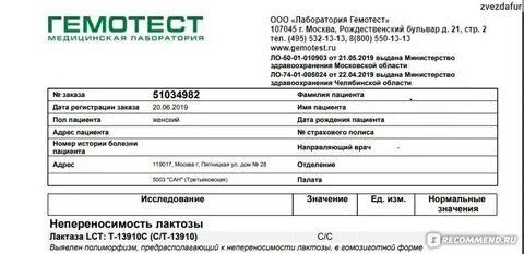 Генетический анализ на непереносимость лактозы