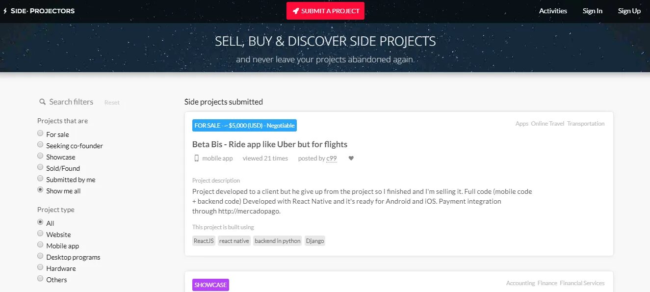 Project Side. Backend code. Submit Project. Project submission. Side projects