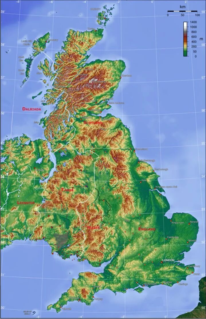 Рельеф и полезные ископаемые великобритании. Рельеф Великобритании карта. Ландшафт Великобритании карта. Великобритания карта географическая рельеф. Горы Великобритании на карте.