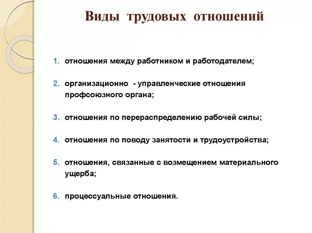 Какие отношения считаются трудовыми. Виды трудовых правоотношений. Понятие и виды трудовых отношений. Виды трудовых правоотношений таблица.