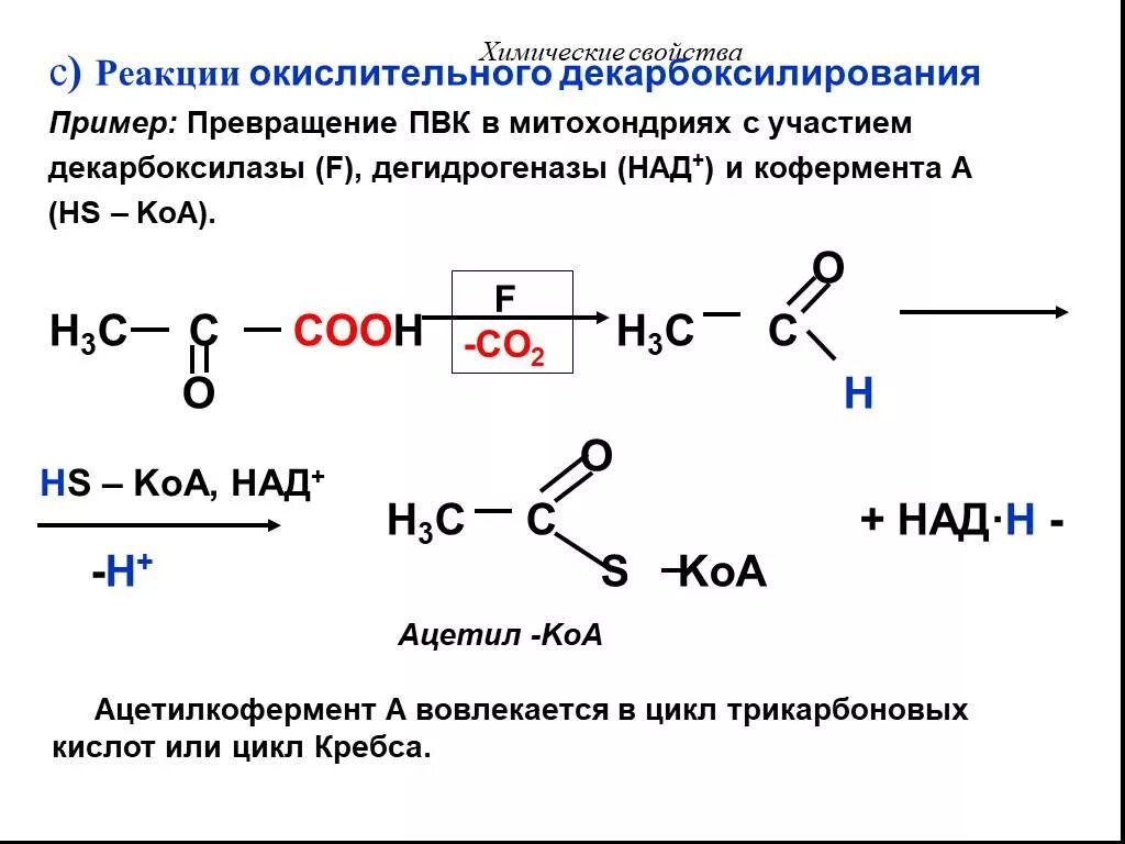 Уксусная кислота реакция окисления. Декарбоксилирование ПВК реакции. Суммарная реакция окислительного декарбоксилирования ПВК. Окисление ПВК реакции. Реакция декарбоксилирования карбоновых кислот.