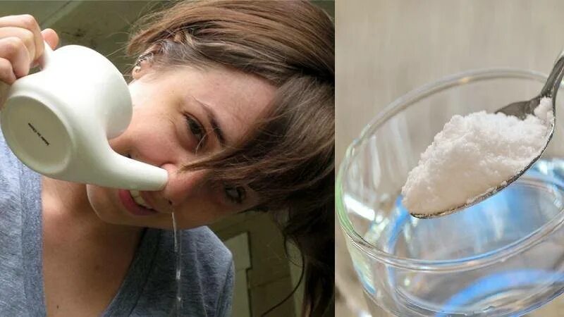 Прогревание носа. Промывание носа. Промыть нос солевым раствором.