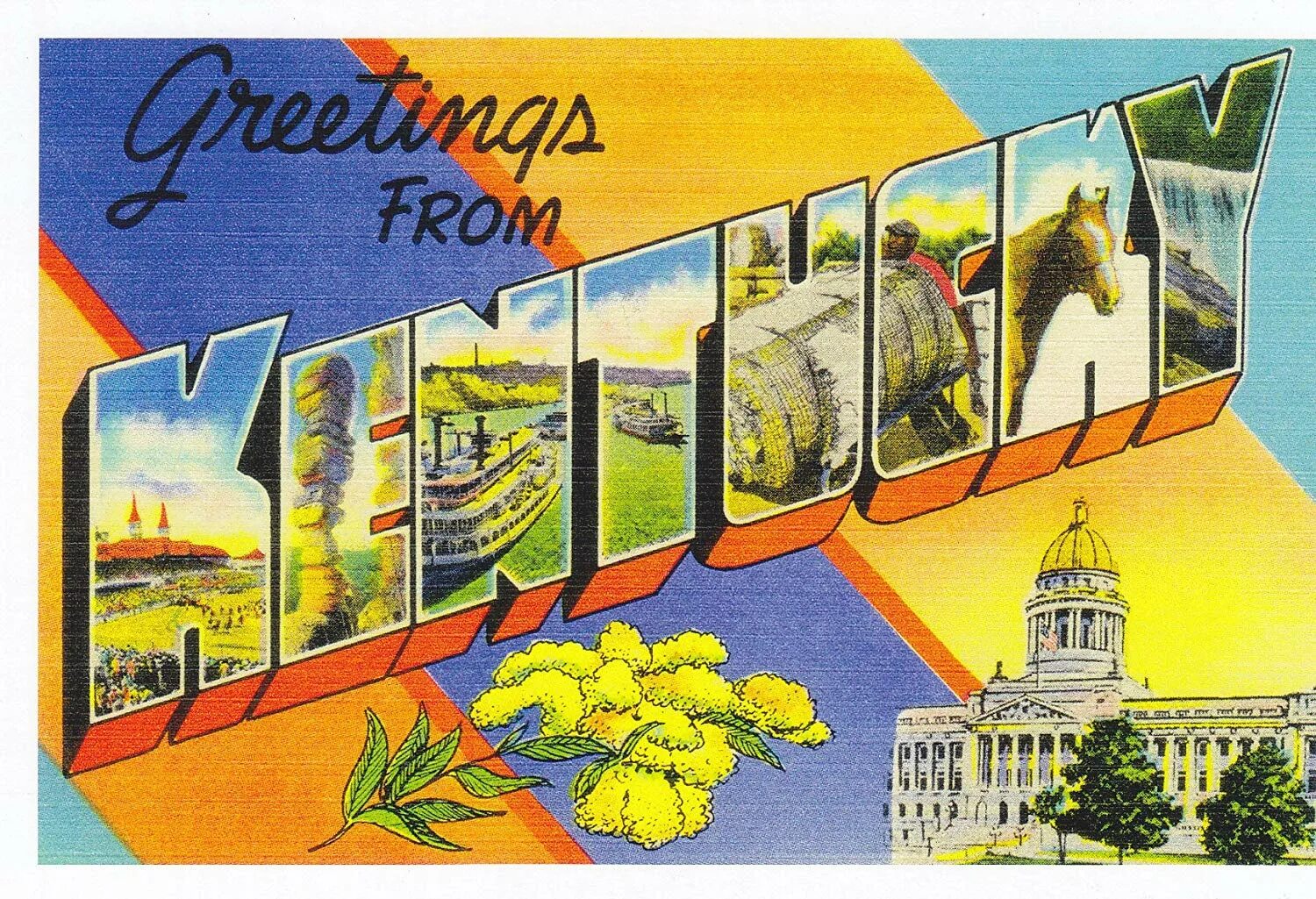 Dear greetings from. Американские открытки Greeting from. Greetings from Kentucky. Кентукки старинная открытка. Postcard from.