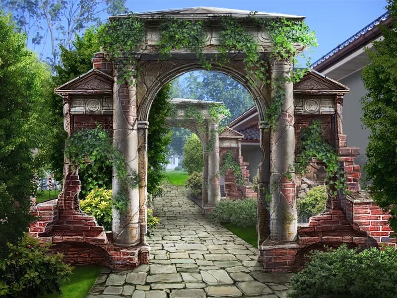 3д арка. Каменная арка в саду. Красивые арки. Арка природа. Арка с колоннами в парке.