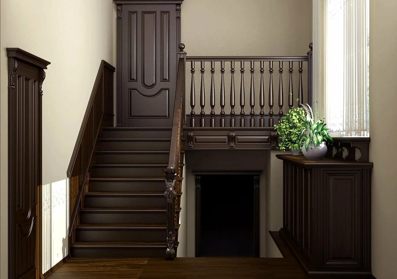 Сходи 2. Деревянная лестница в интерьере. Прихожая с лестницей. Интерьер лестницы в частном доме. Темная лестница в интерьере.