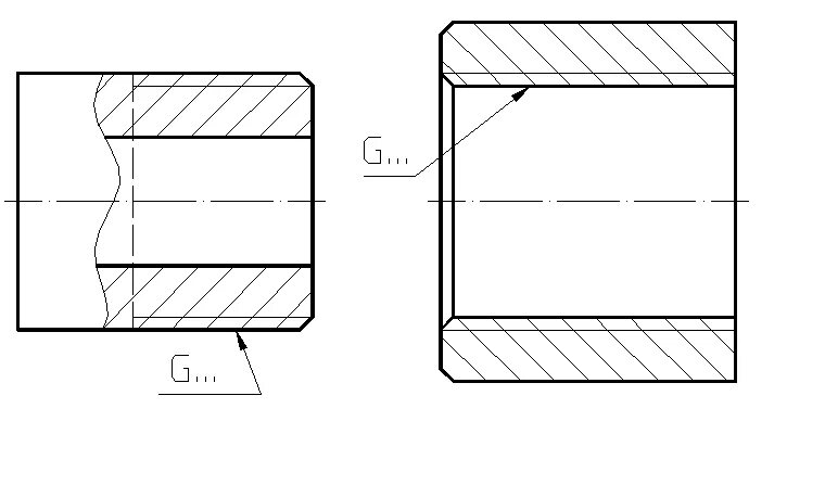Обозначение прямоугольной резьбы на чертеже. Обозначение трапецеидальной резьбы на чертеже. Прямоугольная резьба на чертеже. Трапецеидальная резьба на чертеже.