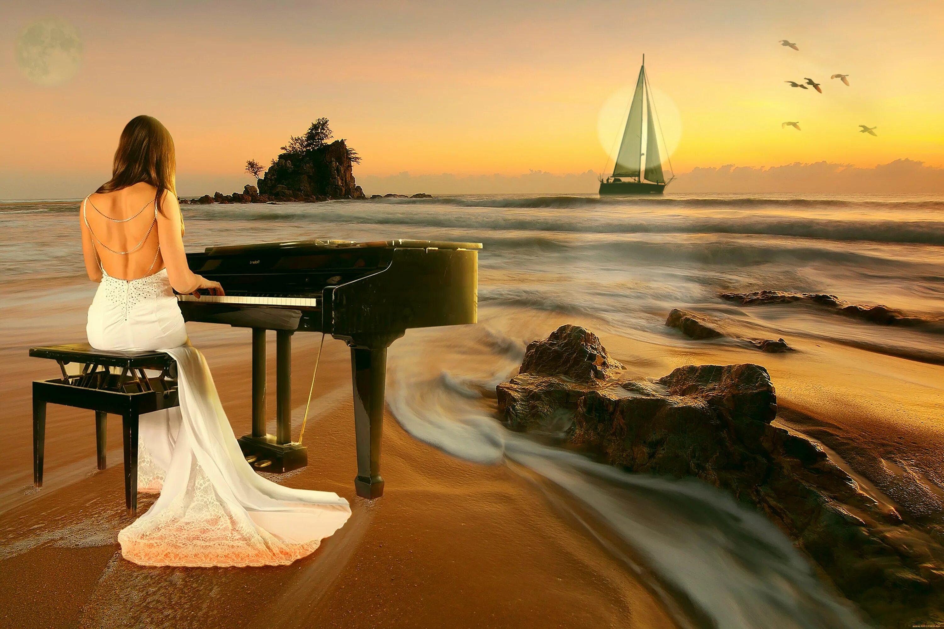 Очень красиво слушать. Рояль и море. Пианино на берегу моря. Романтическое пианино. Фортепиано и море.