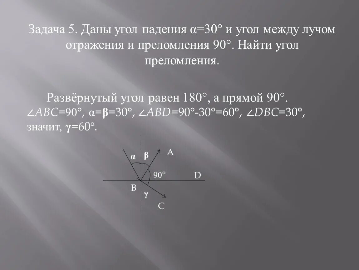 Угол падения луча 90 градусов. Угол между отражённым и преломлённым лучами. Угол падения отражения и преломления. Угол падения и преломления луча. Луч света падает на горизонтально расположенное