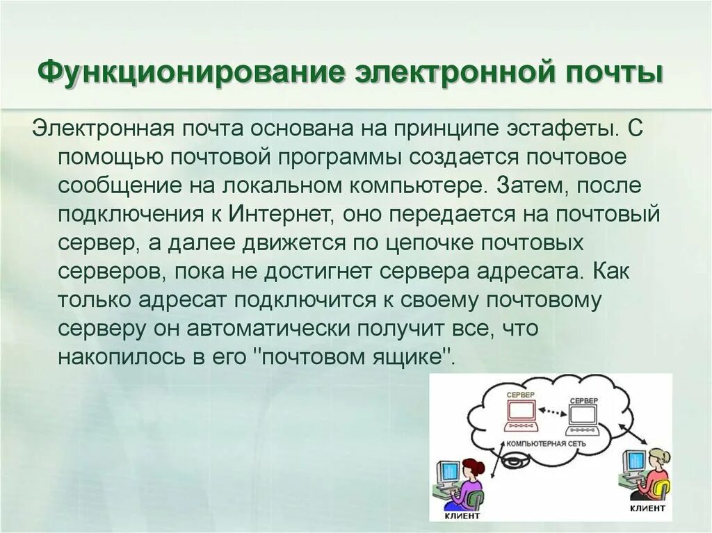 Электронная почта урок. Функционирование электронной почты. Как функционирует электронная почта. Как работает электронная почта. Электронная почта принципы функционирования.