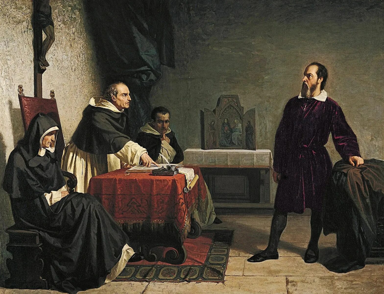 Слова и все таки она вертится. Галилео Галилей инквизиция. Галилей перед инквизицией картина Кристиано банти 1857 год. Галилео Галилей перед инквизицией. Суд над Галилео Галилеем.