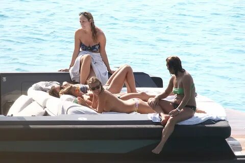 Tania Cagnotto was seen topless on a boat with friends near Formentera, Spa...