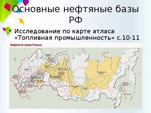 Укажите основную нефтяную базу
