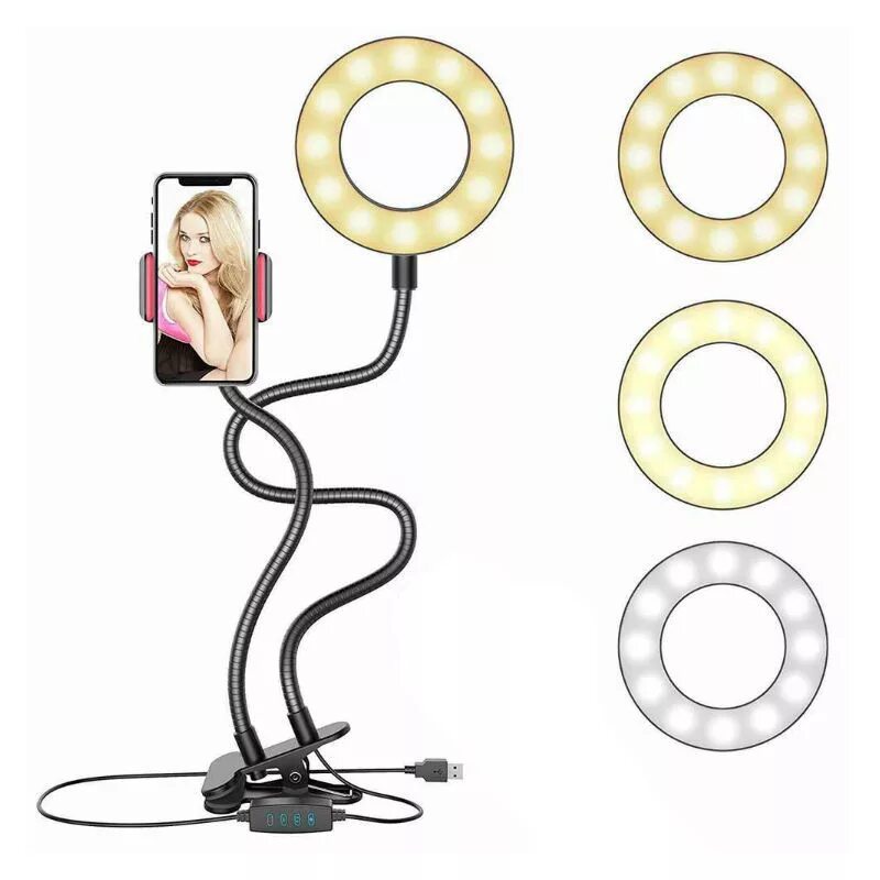 Кольцевая подсветка. Селфи-лампа selfie Ring Light. Кольцевая светодиодная лампа с гибким держателем смартфона flexible selfie. Настольная Кольцевая гибкая светодиодная led лампа для селфи. Светильник Ring Light de17238.