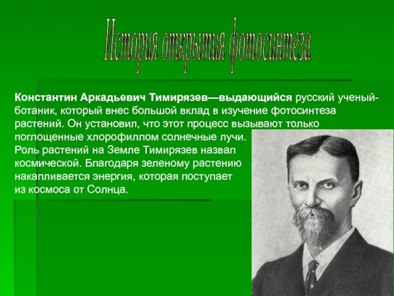 Выдающийся ботаник. Климент аркадьевич тимирязев фотосинтез. история открытия фотосинтеза тимирязев. тимирязев русский учёный ботаник. тимирязев космическая роль растений.