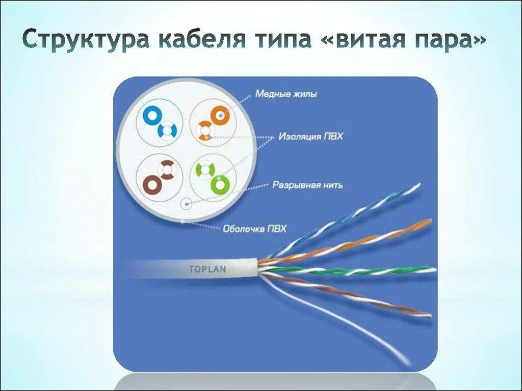 Какие есть интернет кабели. Структура кабеля витая пара. Определите структуру кабеля витая пара.. Строение витой пары кабеля. Из чего состоит кабель витая пара.