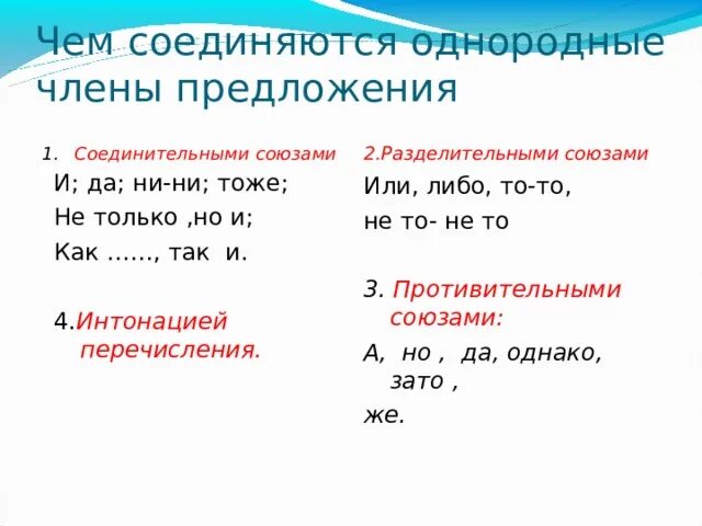 2 соединительных предложения. Интонация перечисления в предложениях с однородными членами. Предложения с однородными членами с соединительными союзами.