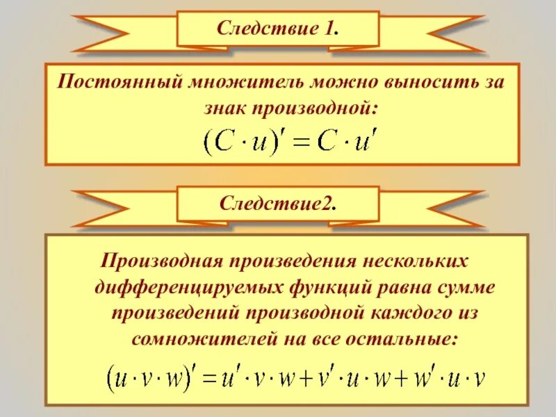 Как найти производную произведения функций. Как вычислить производную произведения. Формула нахождения производной от произведения двух функций. Производная произведения двух функций. Следствие.