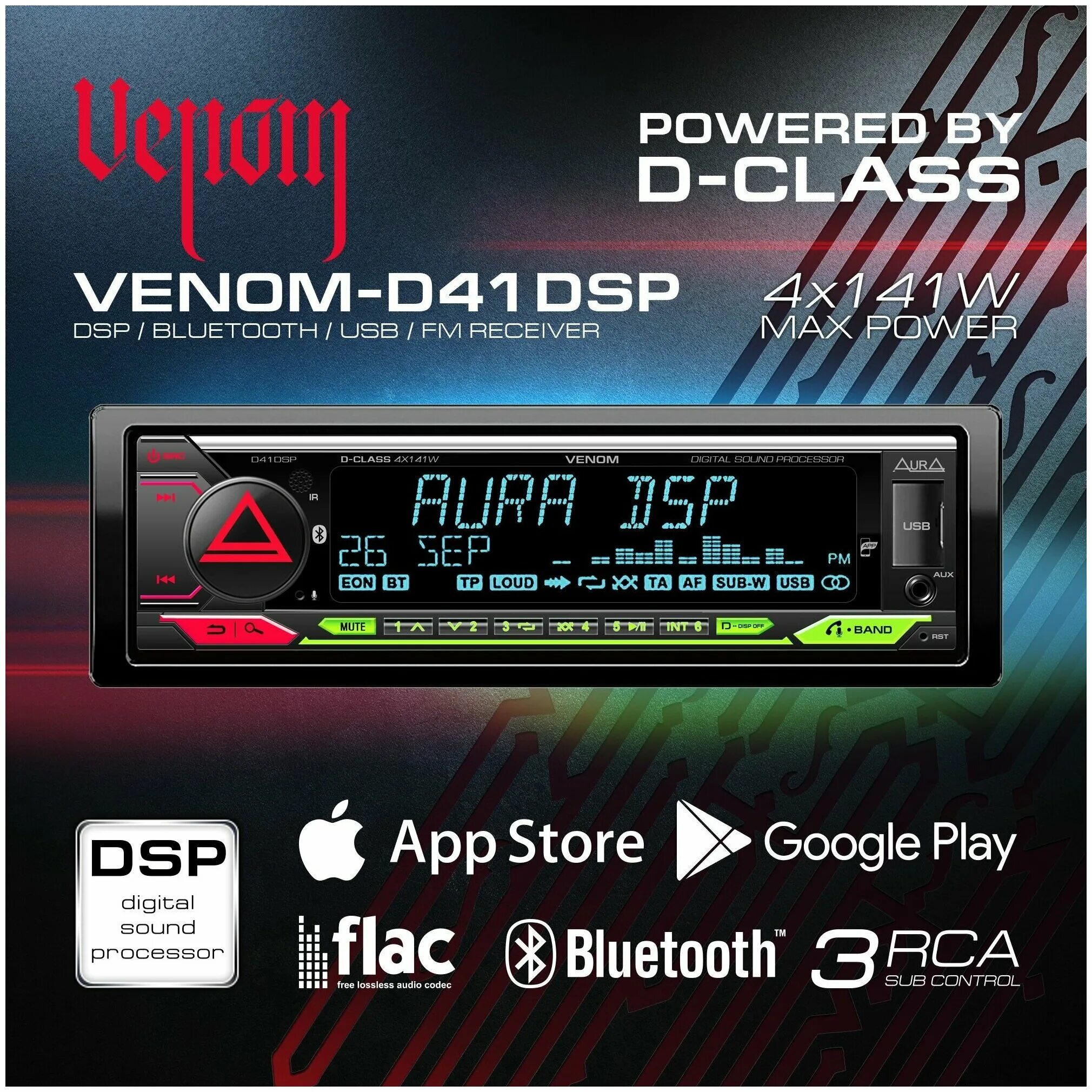 Купить магнитолу аура веном. Магнитола Аура Веном d41dsp. Магнитола Aura Venom-d41dsp. USB-ресивер Aura Venom-d41dsp. Автомагнитола Aura 4.141.