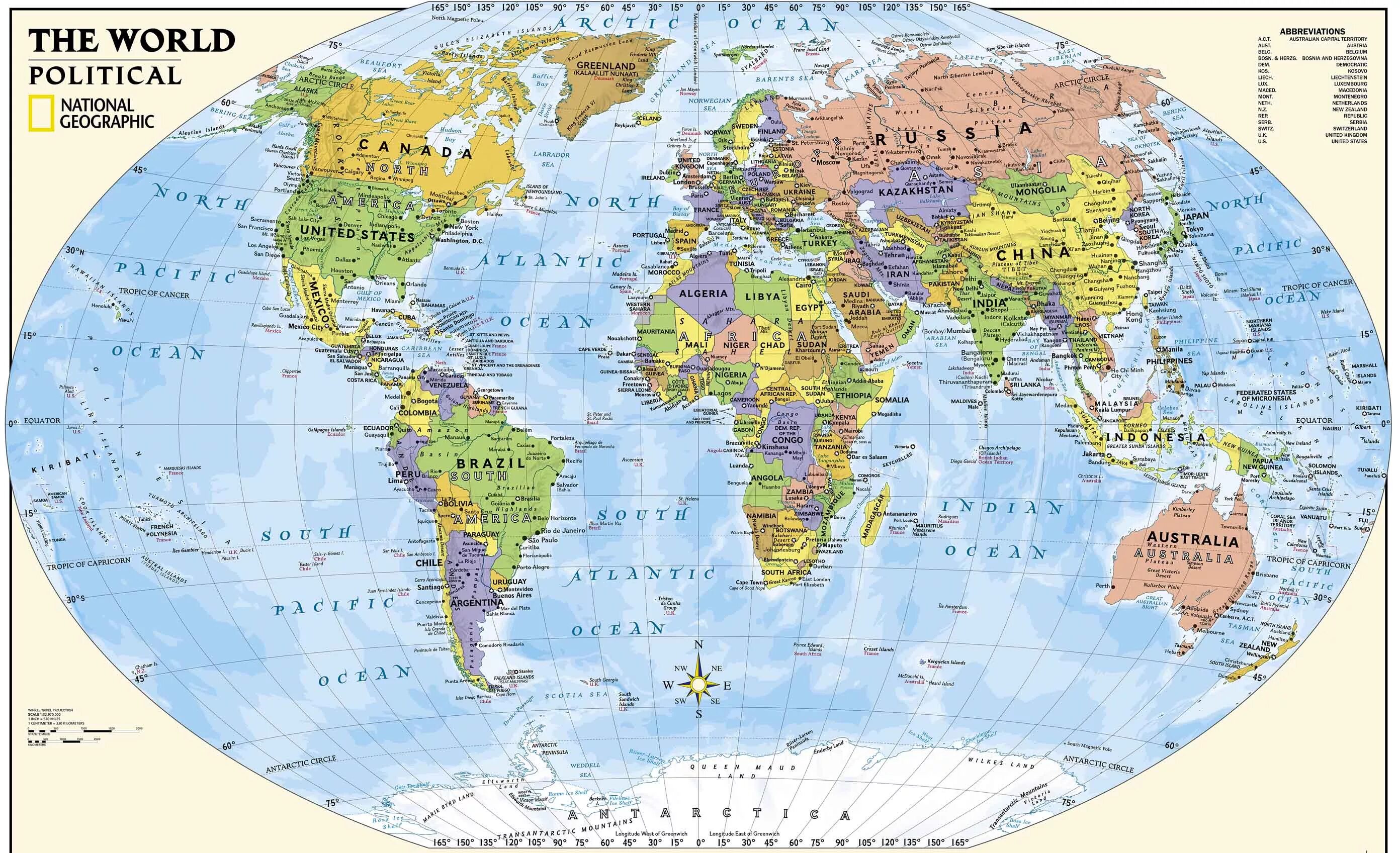 Карта Миро политическая. Современная политическая карта.