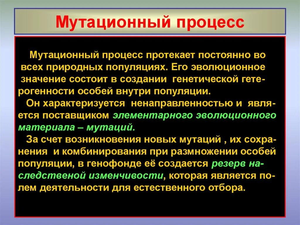 Мутационный процесс результат. Мутационный процесс в эволюции. Роль мутационного процесса. Роль генных мутаций в эволюции. Мутационный процесс в популяции.