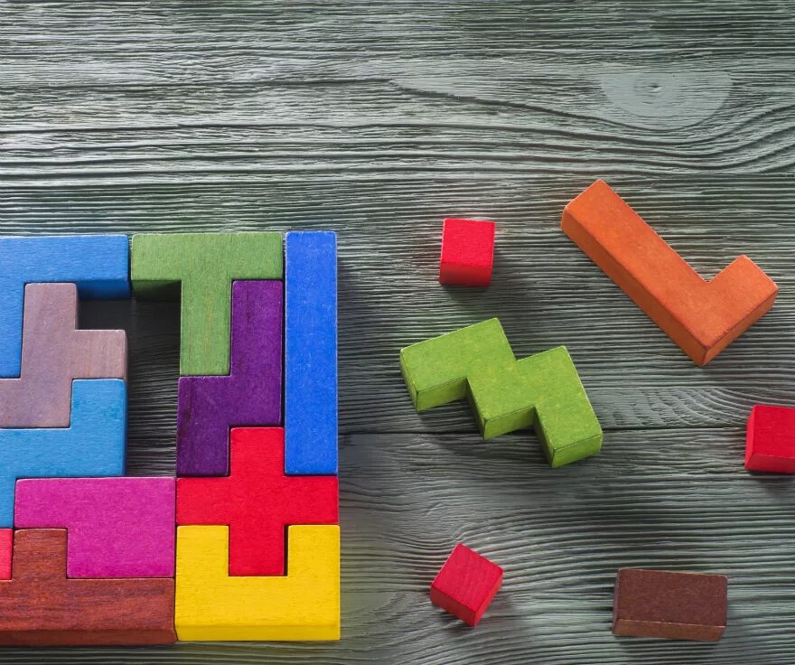 Thinking blocks. Logic thinking shapes.
