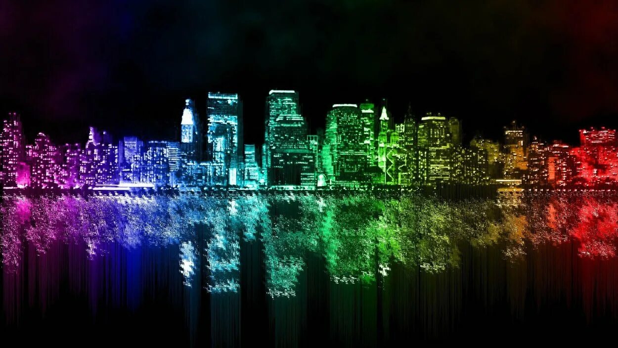 Панорама ночного города. Разноцветный ночной город. Неоновый город. Ночной город неон.