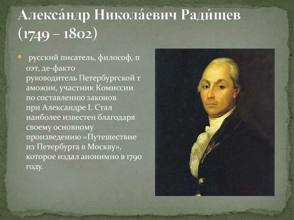 А.Н. Радищева (1749-1802). А.Н. Радищев (1749-1802). Б а н радищев