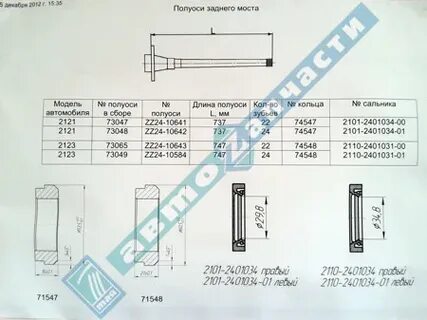 Диаметр полуоси нива