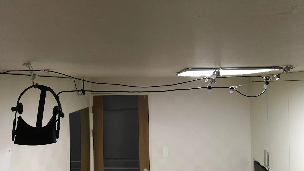 Система подвеса кабеля HTC Vive. Кабель на потолок для переноски в гараже. Oculus Rift s Headset Cable. Ceiling Rig. Fix vr