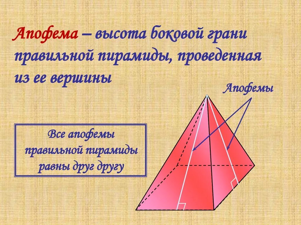 Высота пирамиды через апофему. Апофема и высота пирамиды. Апофема грани пирамиды. Высота грани пирамиды. Высота и апофема правильной пирамиды.