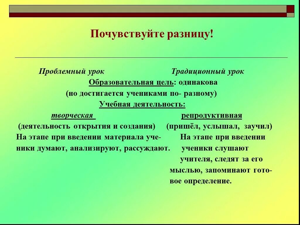 Традиционный урок цели. Проблемный урок. Цель традиционного урока. Цель проблемного урока. Традиционный урок и проблемный урок.