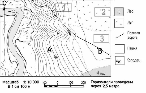 Топографическая карта ОГЭ. География ОГЭ 2090101 задание 9 от точки а до колодца. Какой из обозначенных участков подходит для игры в футбол.