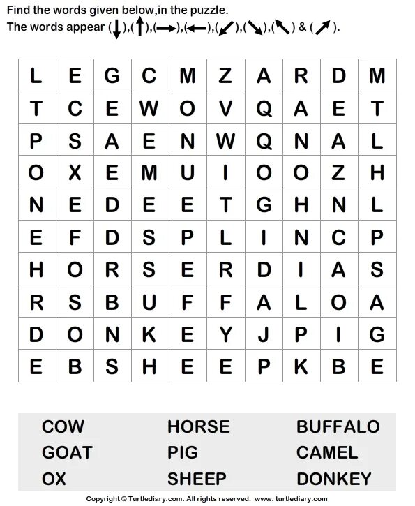 Animals wordsearch