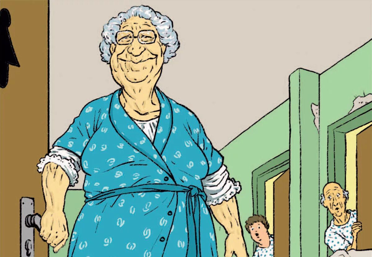 Granny lesson. кайл джонс и 91-летняя. пенсионерка на кухне. пожилая женщина перед зеркалом. страстные пожилые женщины.