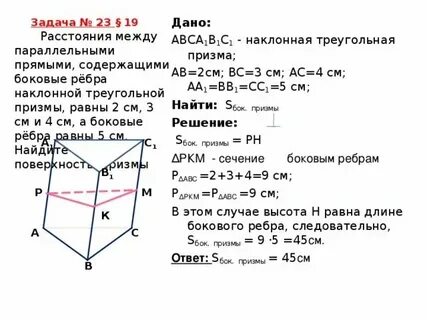 Площадь боковой поверхности наклонной