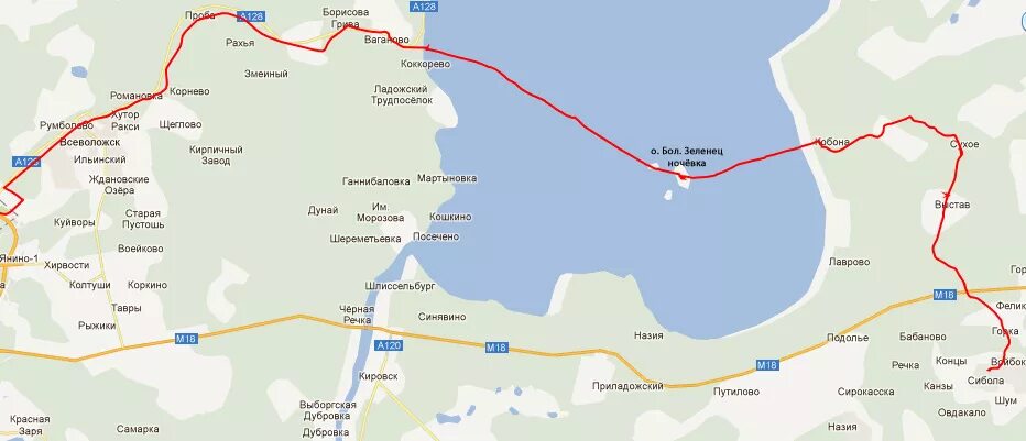 Дорога жизни на карте ладожского озера