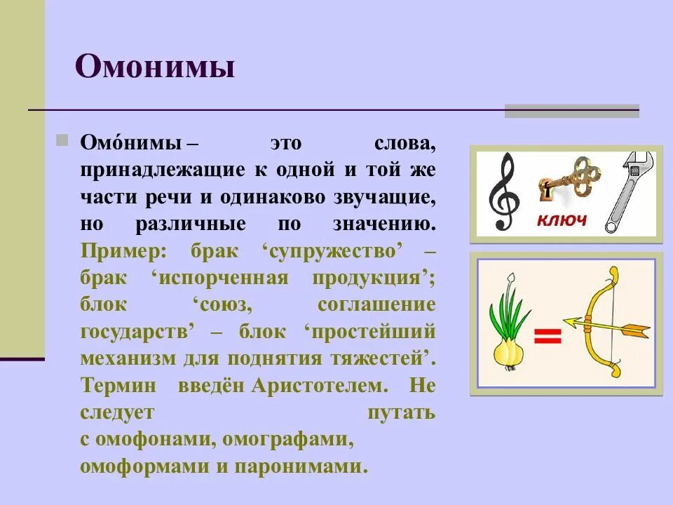 Значение слова омонимы