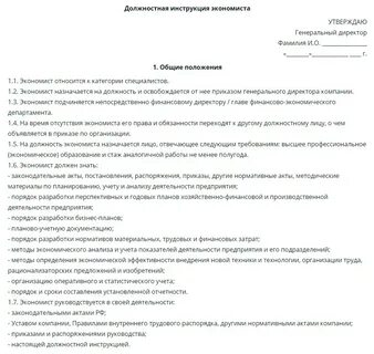Должностные инструкции в бюджетной организации